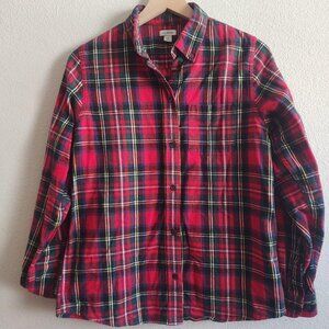 LL Bean Shirt Mens Small Red Plaid Flannel Button Down 100% Cotton Outdoors